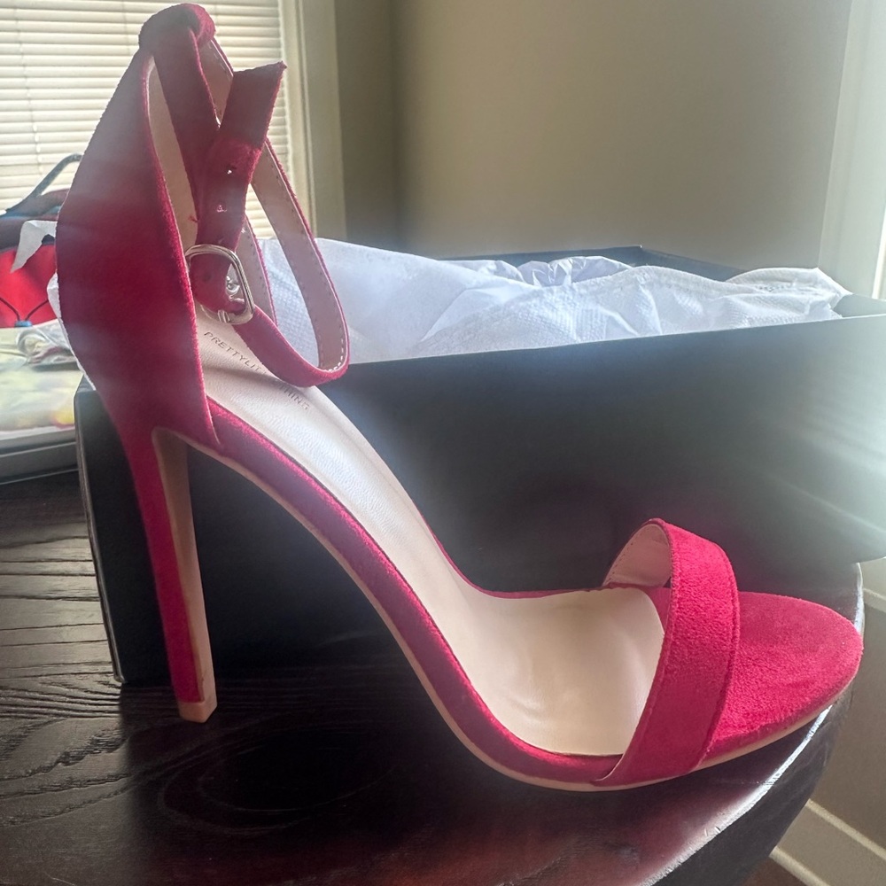PrettyLittleThing Red Suede Heels